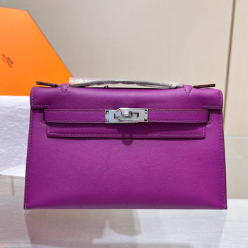 HM Kelly Pochette 22CM Purple Swift Silver Hardware
