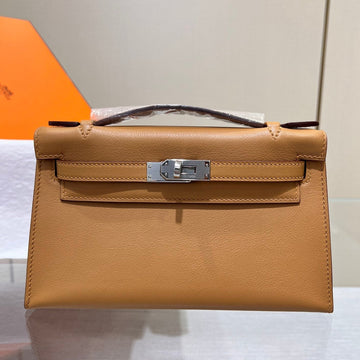 HM Kelly Pochette 22CM Brown Swift Silver Hardware