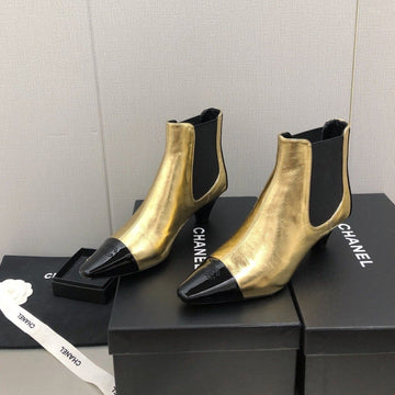 Short Boots In Golden Mix Black Sheepskin