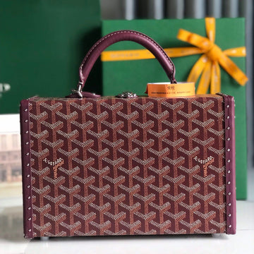 Grand Hôtel Trunk Bag 24 In Burgundy Red Goyardine Canvas And Calfskin