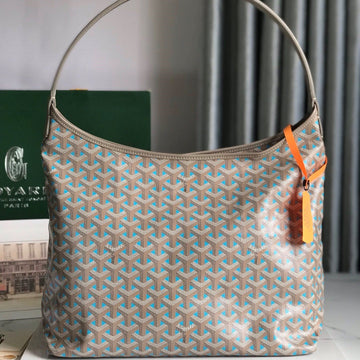 Goyard Boheme Hobo Bag 42CM Turquoise Canvas & Cafskin