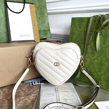 Marmont Heart Bag 20 In White Calfskin Gold Hardware