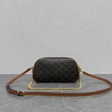 Celine Mini Camera Shoulder Bag Triomphe Black Brown Canvas & Calfskin