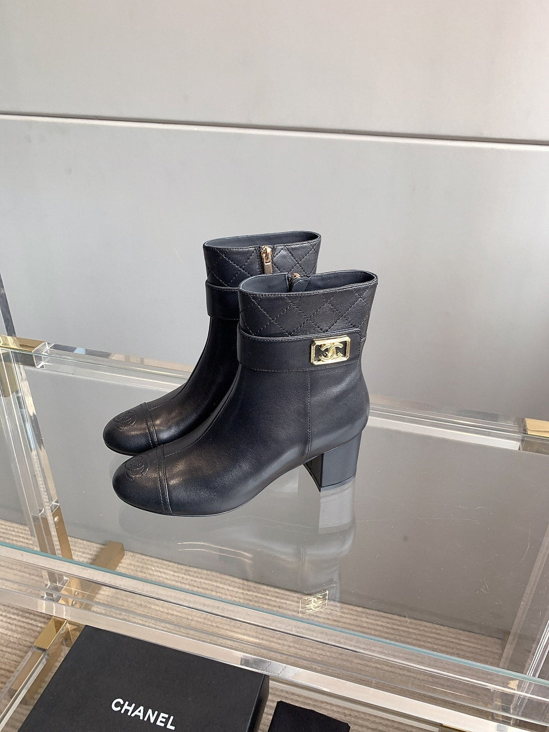 CC Square Toe Ankle Boots 70MM Black Cowhide 464564