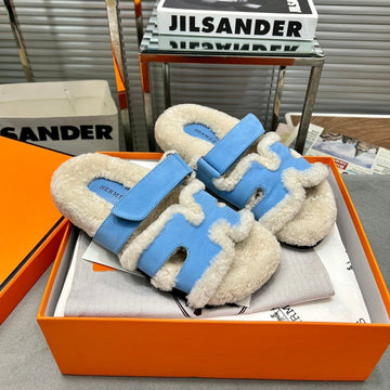 Hm Chypre Sandal In Blue Suede And Fleece Lining 953833