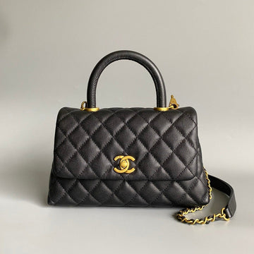 Coco Handle Flap Bag 23CM Black Quilted Caviar Gold Hardware