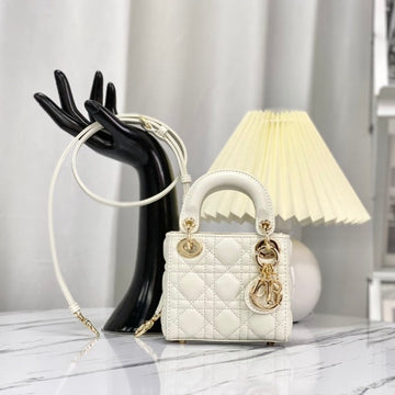 Micro Lady 12 Bag In White Lambskin