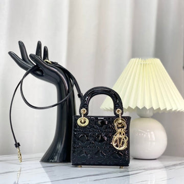 Micro Lady 12 Bag In Glossy Black Lambskin
