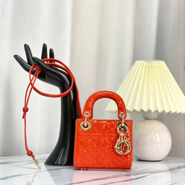 Micro Lady 12 Bag In Glossy Scarlet Red Lambskin
