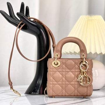 Micro Lady 12 Bag In Camel Beige Lambskin