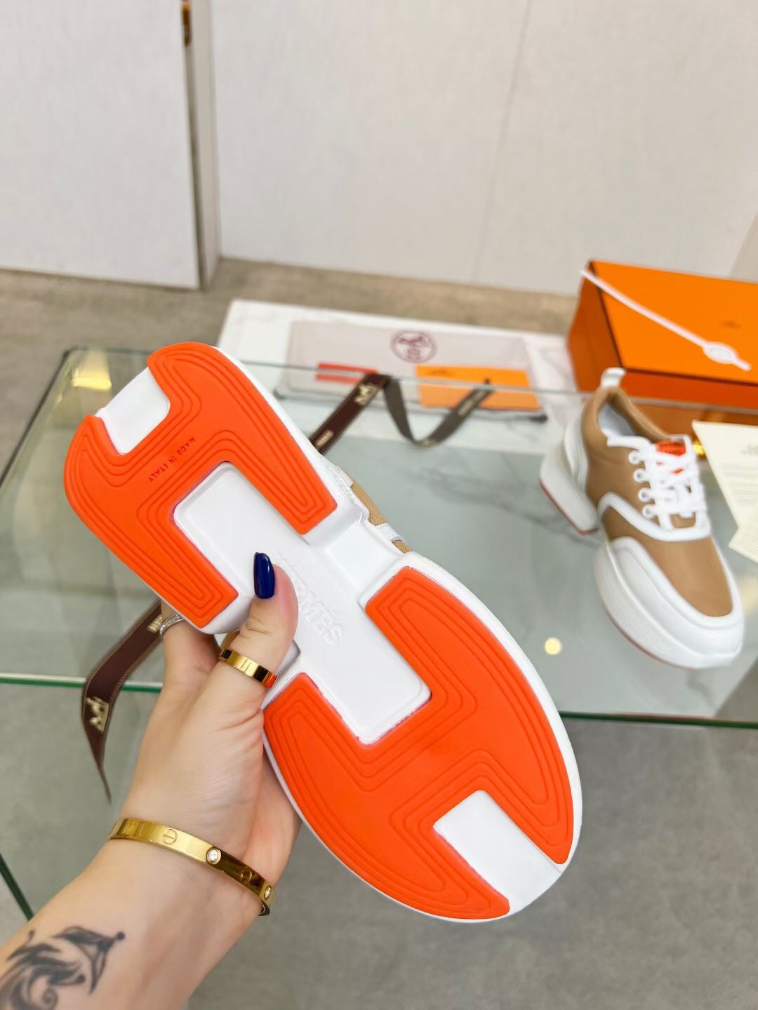 Hm Giga 50 Sneaker Salmon Canvas White Goatskin Orange