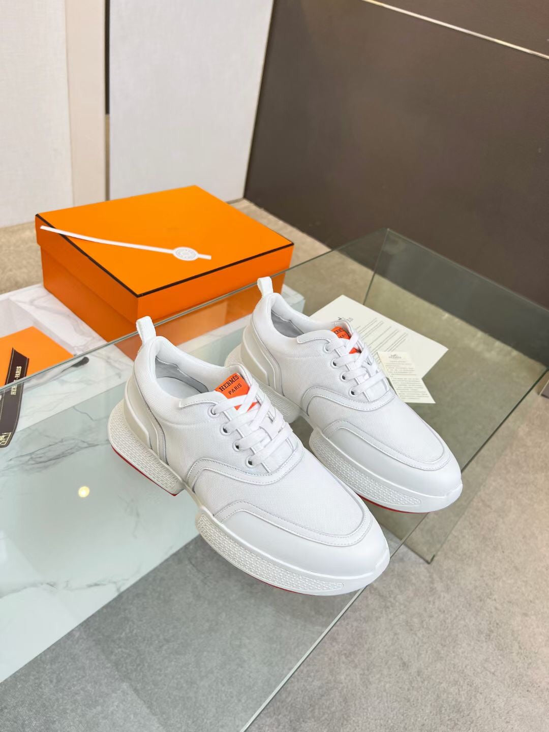 Hm Giga 50 Sneaker White Canvas & Goatskin Orange