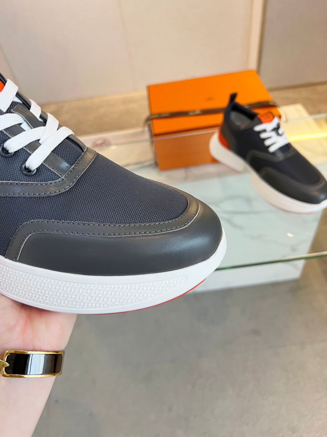 Hm Giga 50 Sneaker Blue Canvas Black Goatskin Orange
