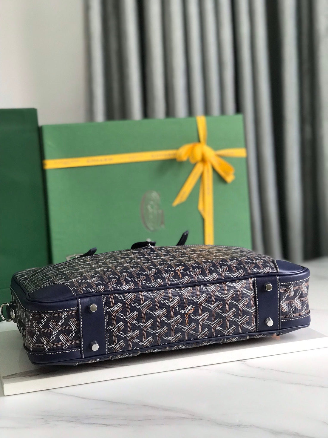 Ambassade Document Case 35 In Navy Blue Goyardine Canvas