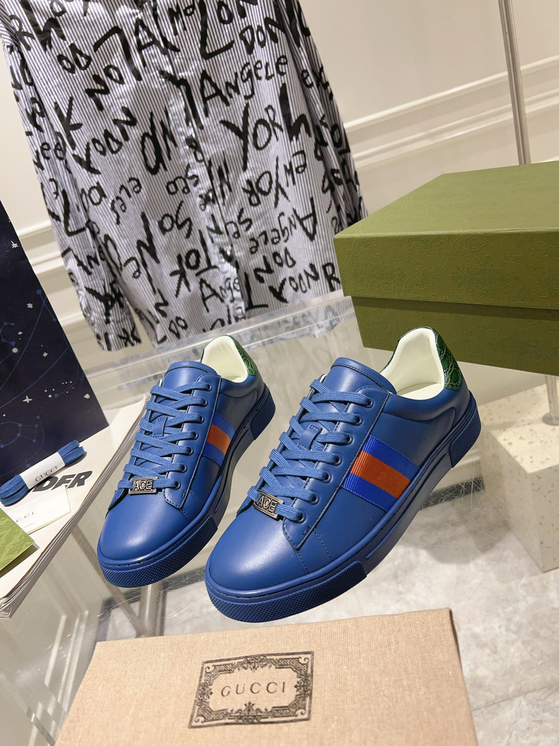 GG Ace GG Supreme Trainer Azure Calfskin