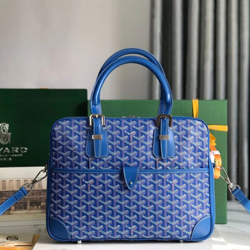 Ambassade Document Case 35 In Sapphire Blue Goyardine Canvas