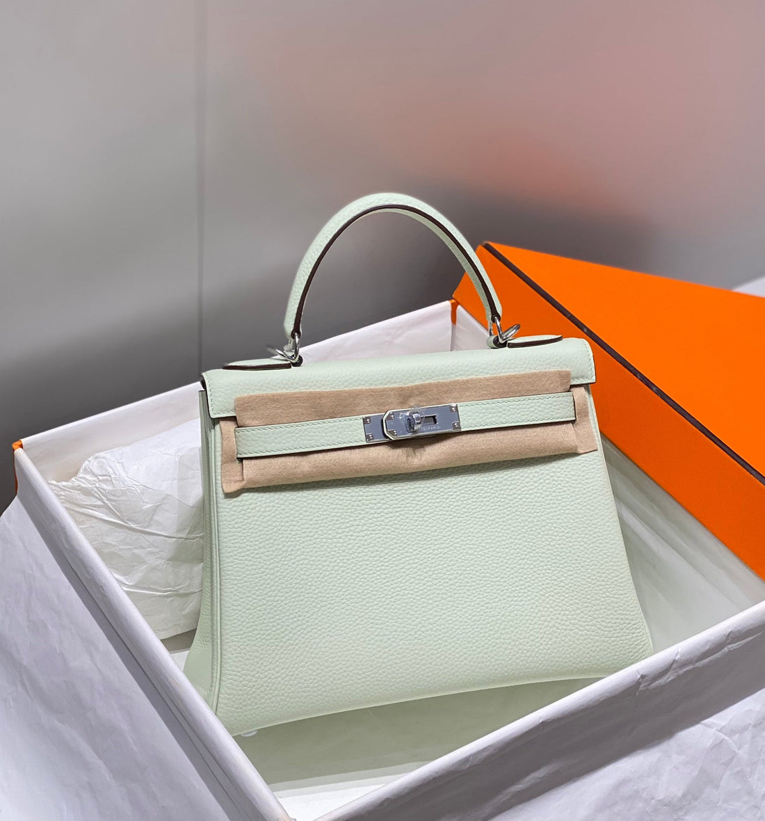 HM Kelly 28CM Light Green Togo Silver Hardware