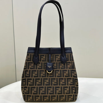 Fendi Origami Medium 27 Brown Mix Black Ff Jacquard Fabric Bag