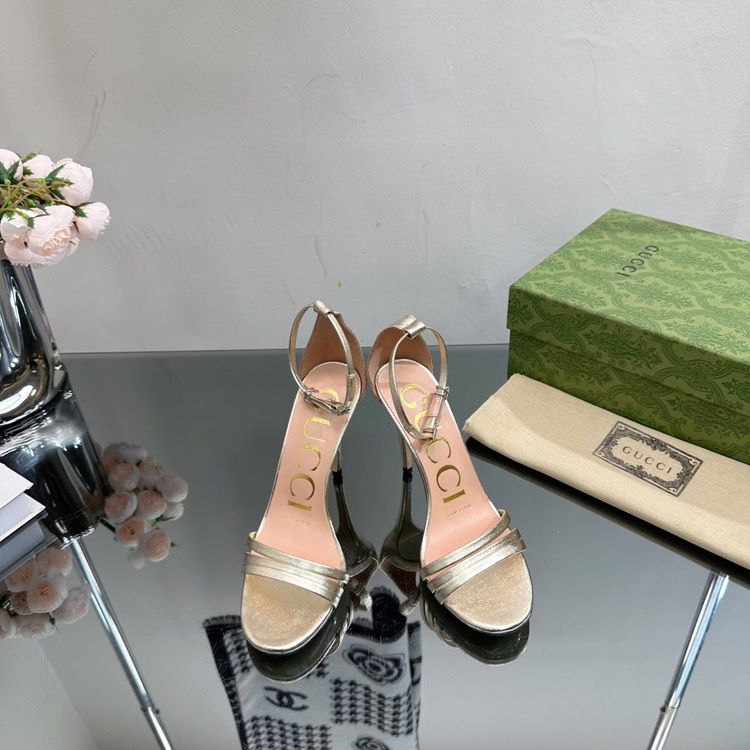 GG 105 High Heel Sandal Metallic Gold Lambskin