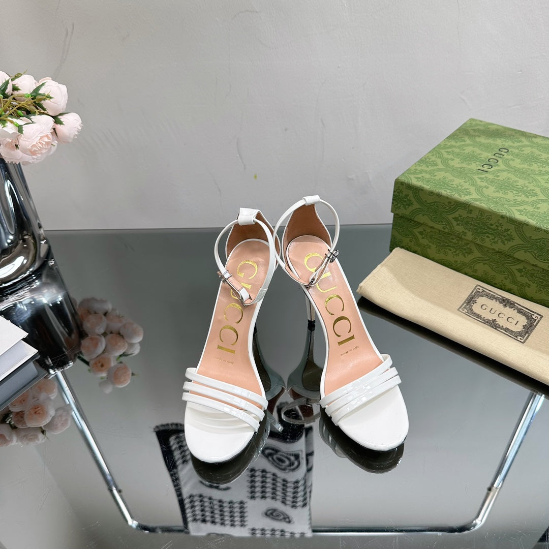 GG 105 High Heel Sandal White Lambskin