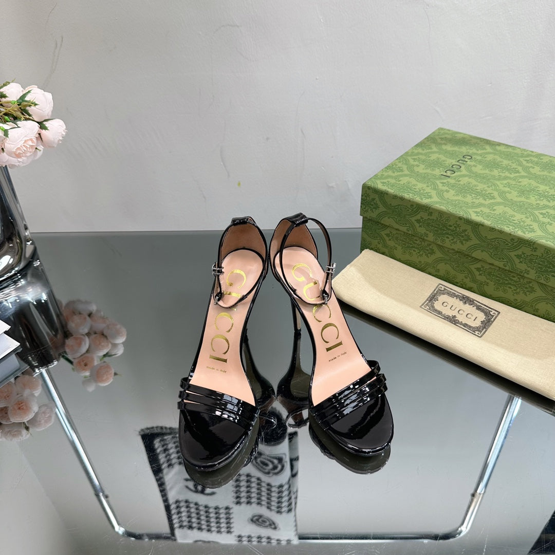 GG 105 High Heel Sandal Black Lambskin