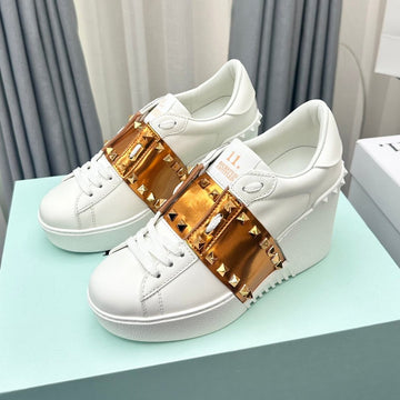 Flatform Rockstud Untitled Sneaker In White Mix Copper Brown Calfskin