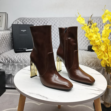 Sl Auteuil Heeled Ankle Boot Brown Calfskin