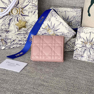 CD Caro 11CM Compact Wallet Pink Calfskin