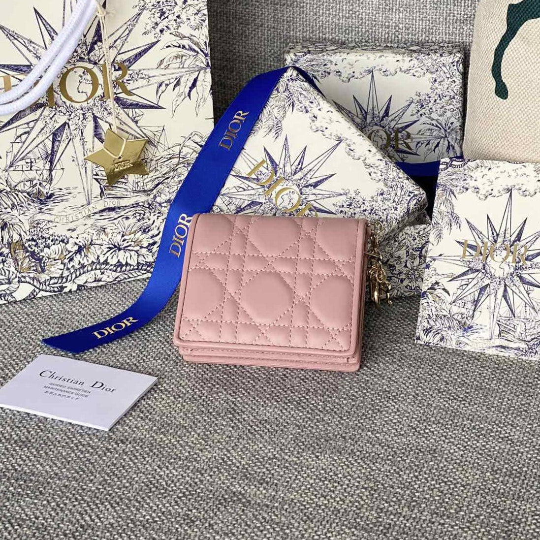 CD Caro 11CM Compact Wallet Pink Calfskin