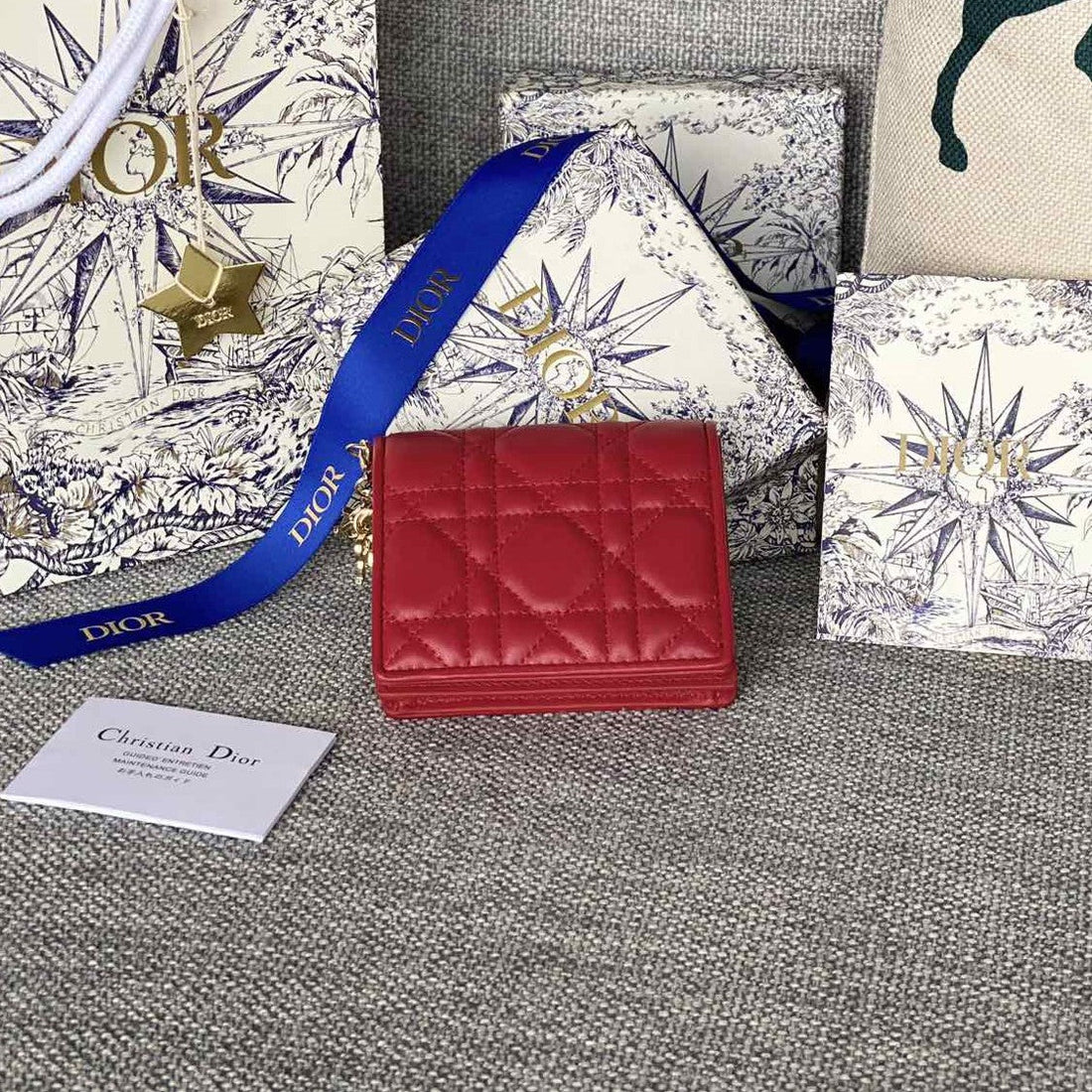 CD Caro 11CM Compact Wallet Red Calfskin