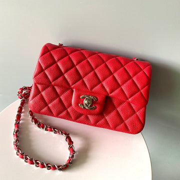 Mini Rectangle Flap Bag 20CM Red Caviar Silver Hardware