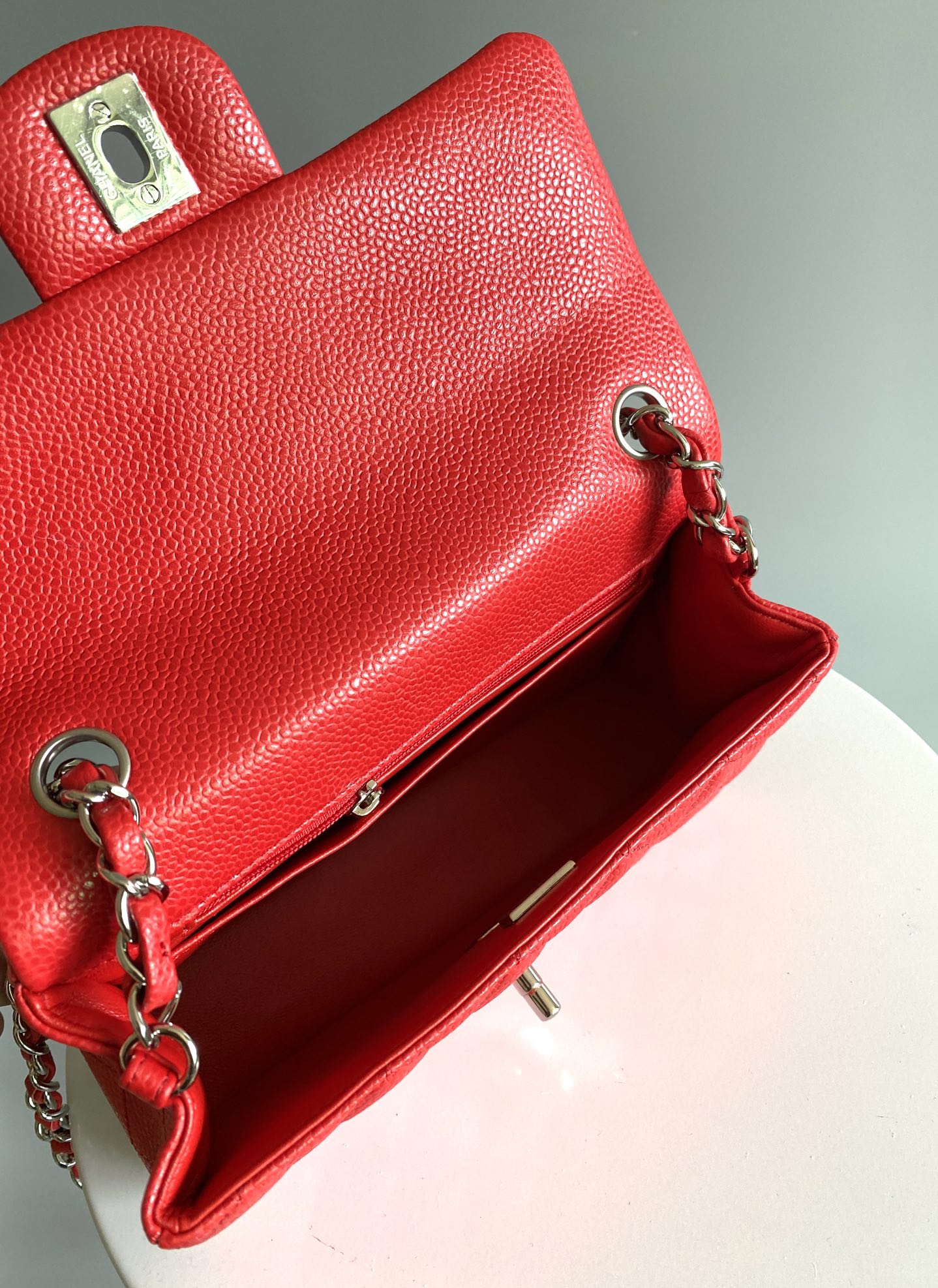 MINI RECTANGLE FLAP BAG 20CM RED CAVIAR SILVER HARDWARE Bags Bible