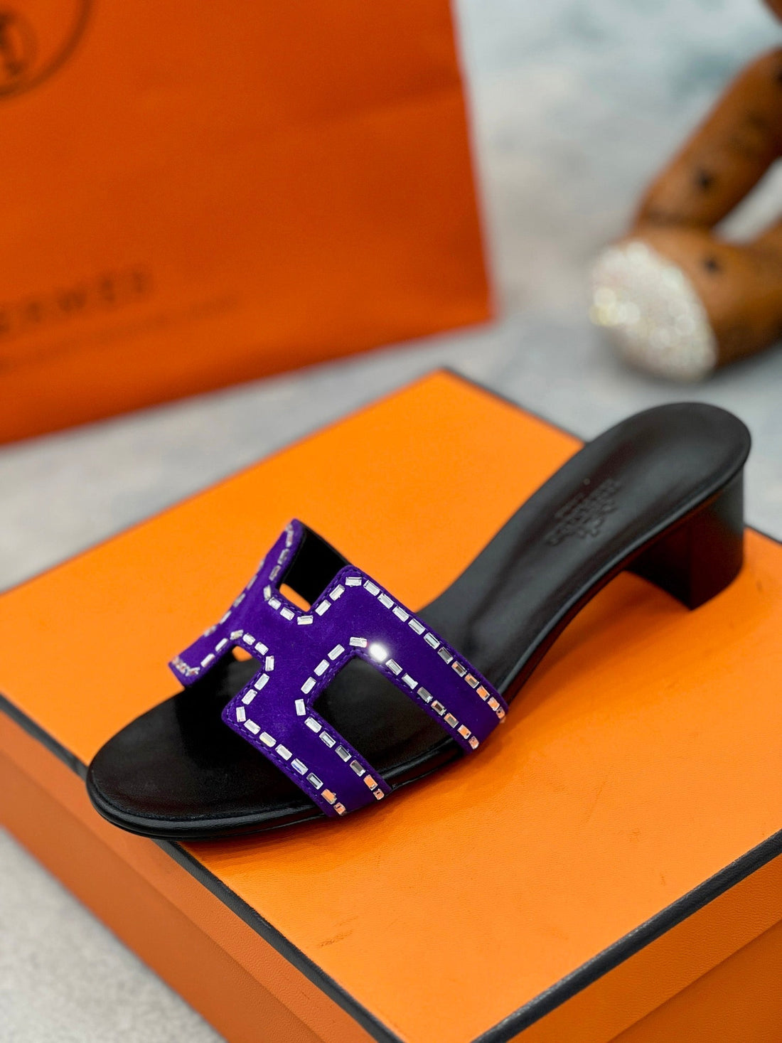 0RAN 45 Sandal Purple Black Suede Goatskin