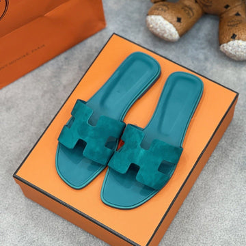 0RAN Sandal Teal Blue Suede Goatskin