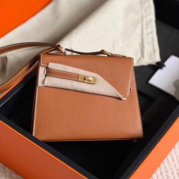 Kelly Desordre 20 In Bronze Brown Epsom Leather With Gold Hardware