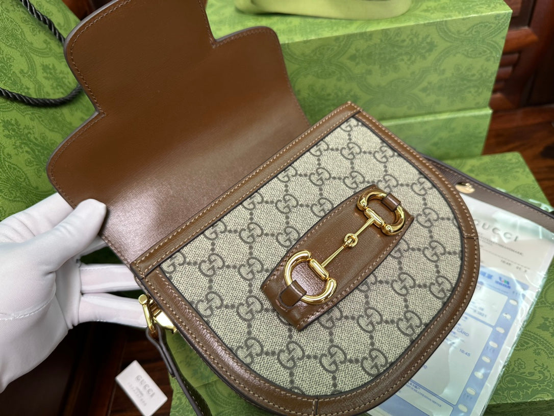 GG 18 Horsebit 1955 Mini Bag Beige Canvas And Ebony Calfskin