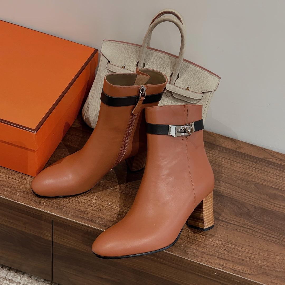 Hm Saint Germain Ankle Boot Brown Black Calfskin