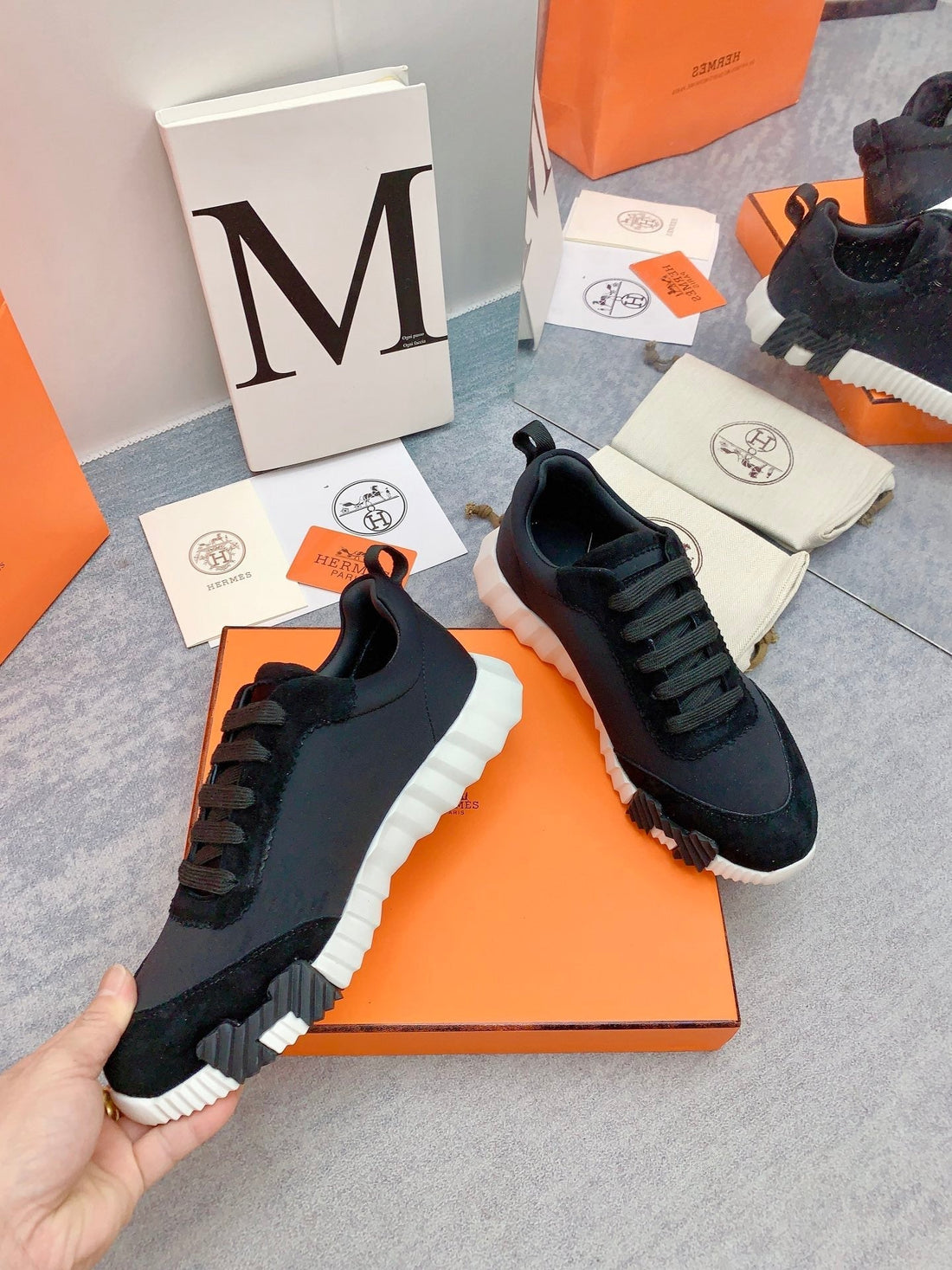 Hm Bouncing Sneaker In Black Silk Lambskin 106443