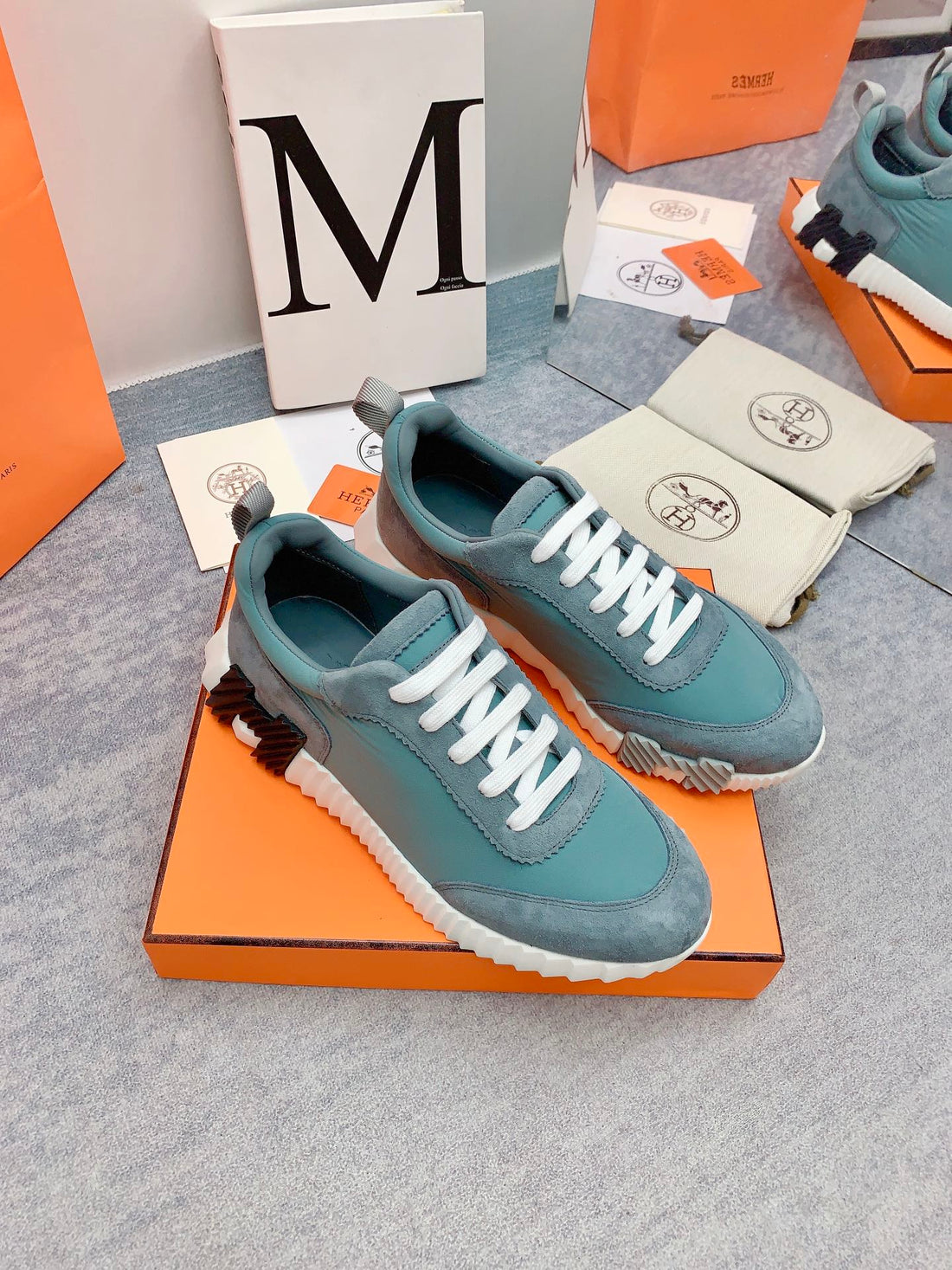 Hm Bouncing Sneaker In Dark Turquoise Silk Lambskin 106445