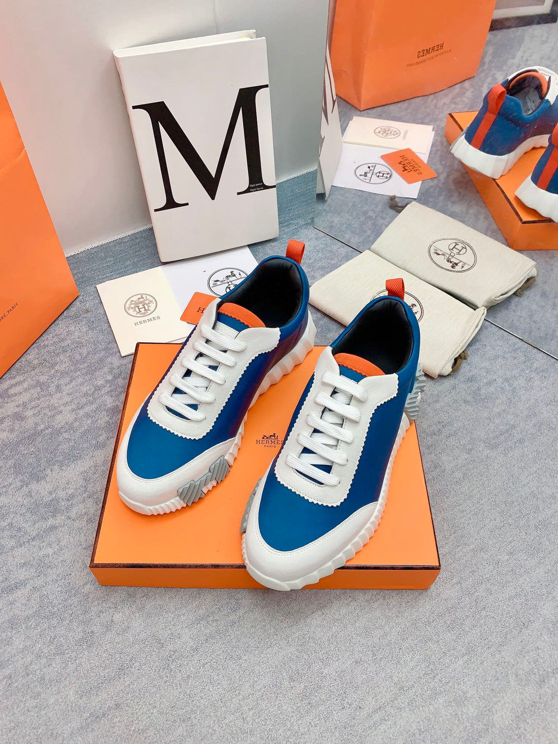 Hm Bouncing Sneaker In Blue Silk Lambskin 106447