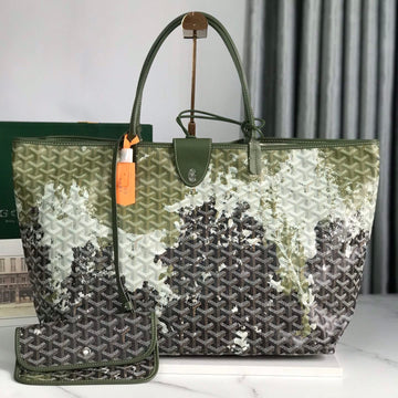 Saint Louis Gm Bag 40 In Green Mix Black Goyardine Canvas