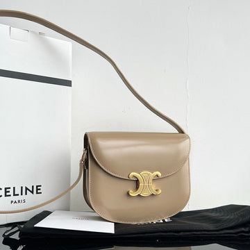 Triomphe Shiny Calfskin Handbag 18 Cream Grey