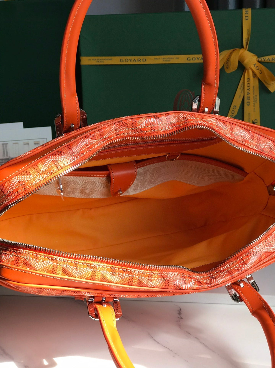 Ambassade Document Case 35 In Orange Goyardine Canvas