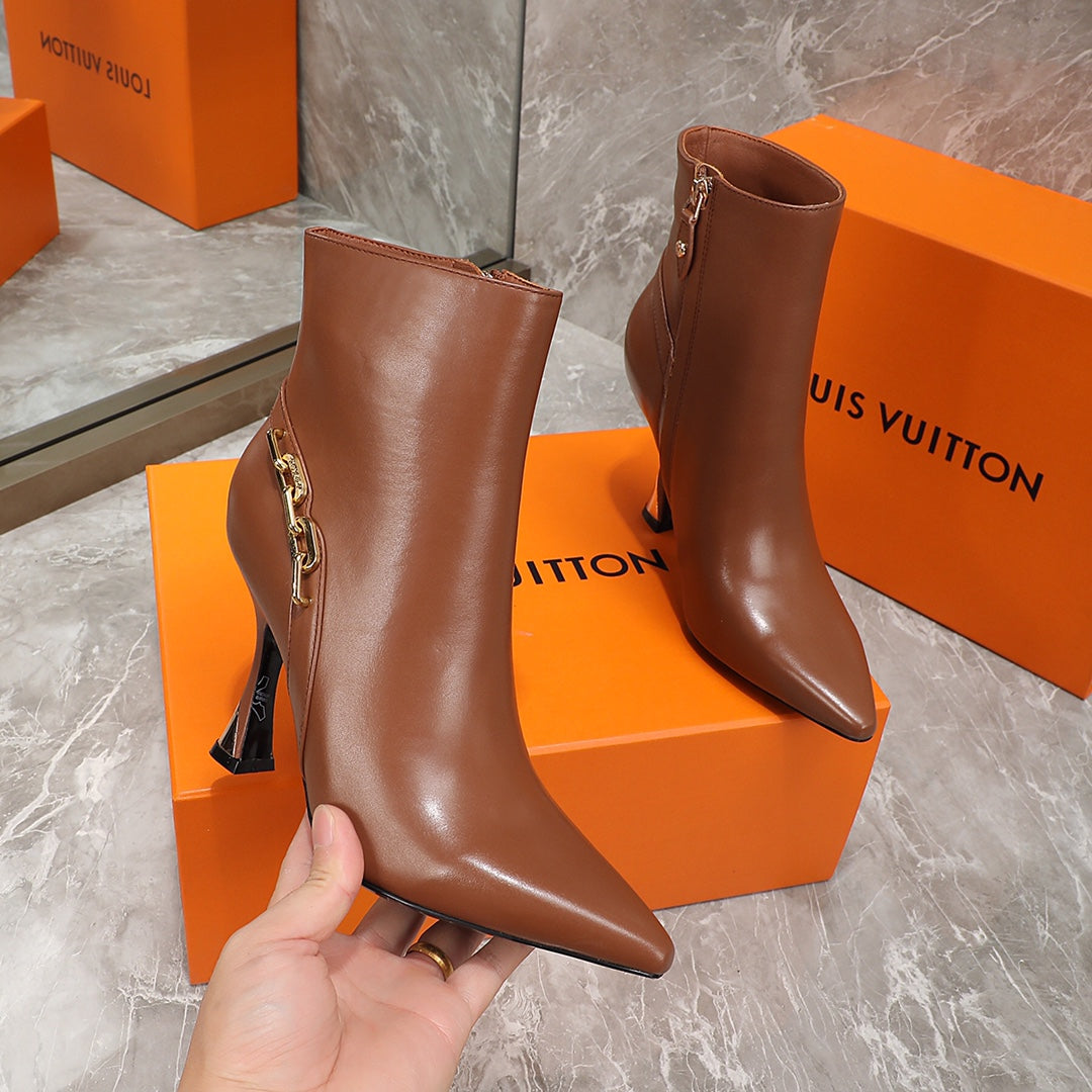 LV Sparkle Ankle Boot 95MM Brown Lambskin
