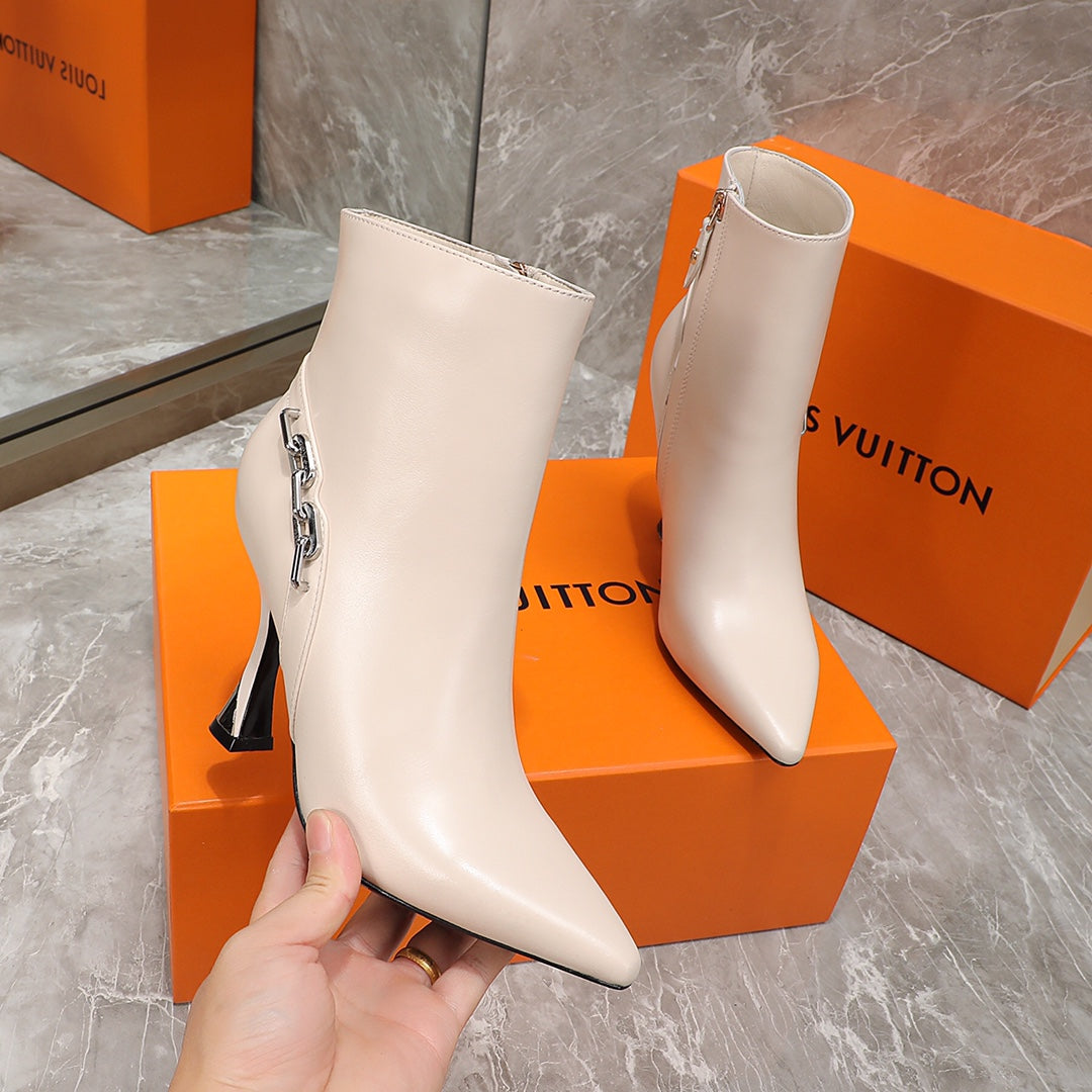 LV Sparkle Ankle Boot 95MM Beige Lambskin