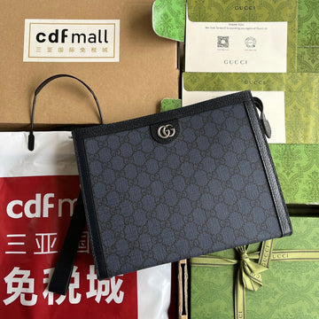 Ophidia Pouch 26 In Dark Blue Monogram Canvas And Black Lambskin Trim