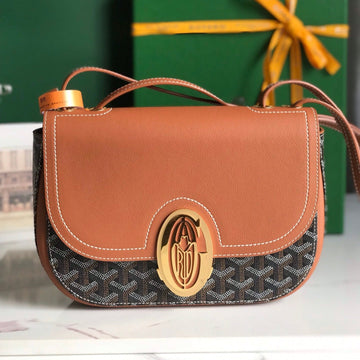 233 Bag 25 In Tan Calfkin And Black Goyardine Canvas