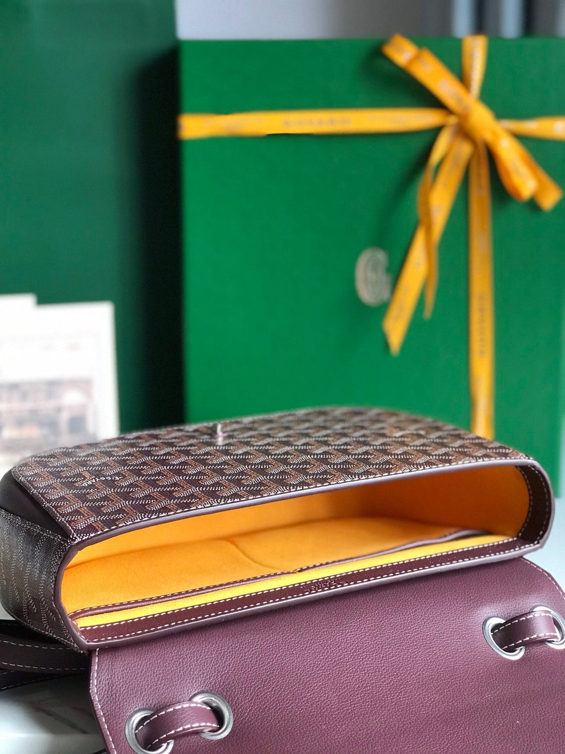 233 Bag 25 In Wine Red Calfkin And Goyardine Canvas