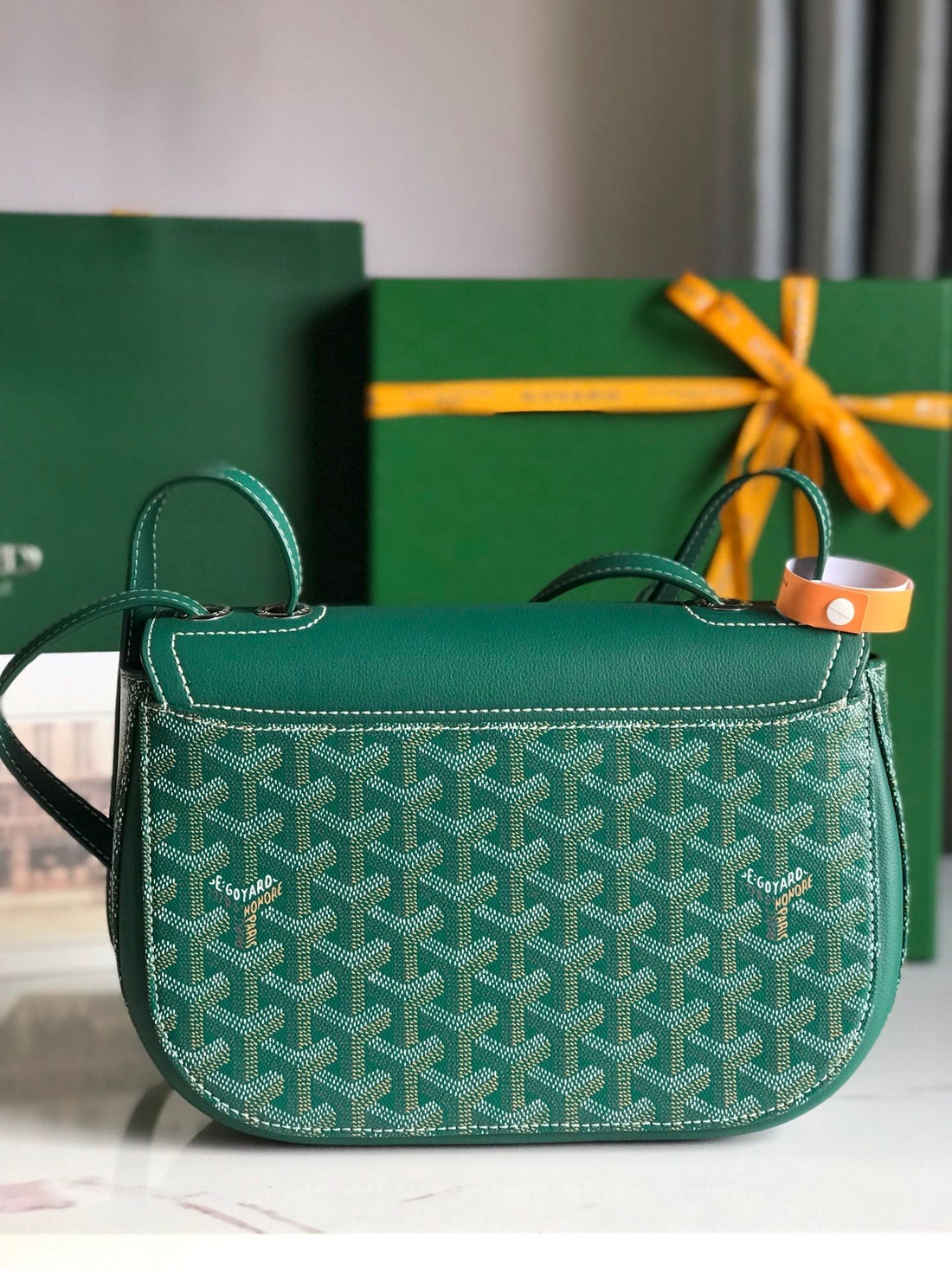 233 Bag 25 In Green Calfkin And Goyardine Canvas