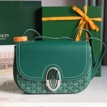 233 Bag 25 In Green Calfkin And Goyardine Canvas